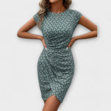 Emma - Robe à manches courtes en forme de tulipe avec imprimé intégral