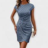 Emma - Robe à manches courtes en forme de tulipe avec imprimé intégral