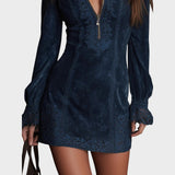 Veronika – Robe Mini en Suède Bleu avec Dentelle