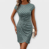 Emma - Robe à manches courtes en forme de tulipe avec imprimé intégral