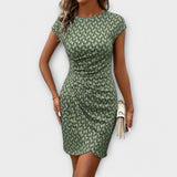 Emma - Robe à manches courtes en forme de tulipe avec imprimé intégral